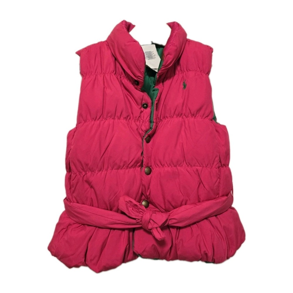 Polo Ralph Lauren Girls Down Puffer Vest Size 6 Pink Green